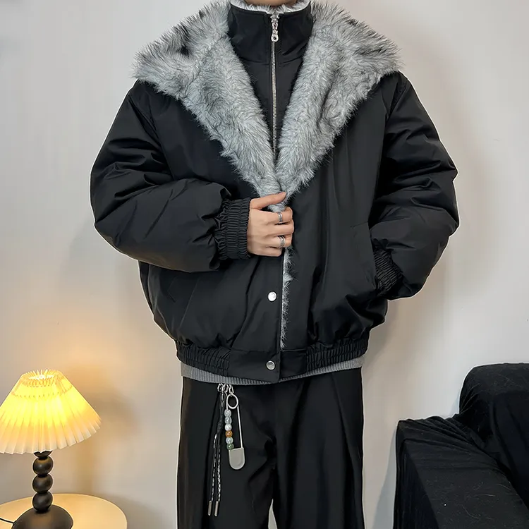 极地狼王美式假两件狼毛座山雕外套男款冬季保暖御寒短款棉服外套