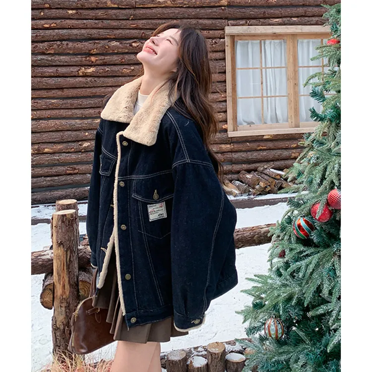加绒加厚牛仔外套女冬季【不掉色】2025新款爆款独特超好看加厚棉服