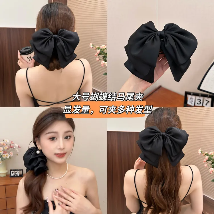蓬松显发量大蝴蝶结花苞抓夹，高级感缎面后脑勺盘发夹气质百搭