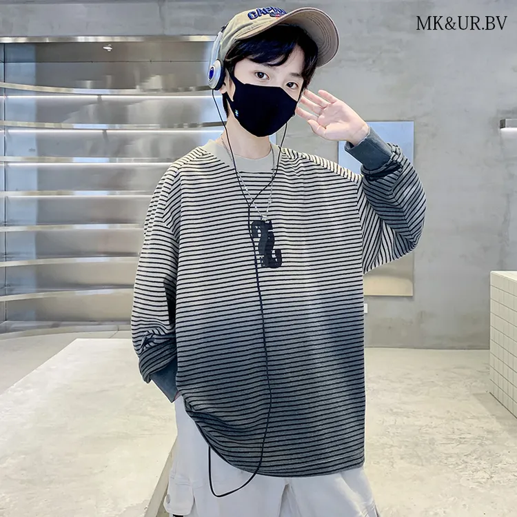 MK&UR.BV男童秋装卫衣2025新款秋季中大童男孩帅气条纹秋装上衣潮