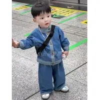 A4705男女童个性潮流洋气休闲百搭春秋季立领牛仔套装