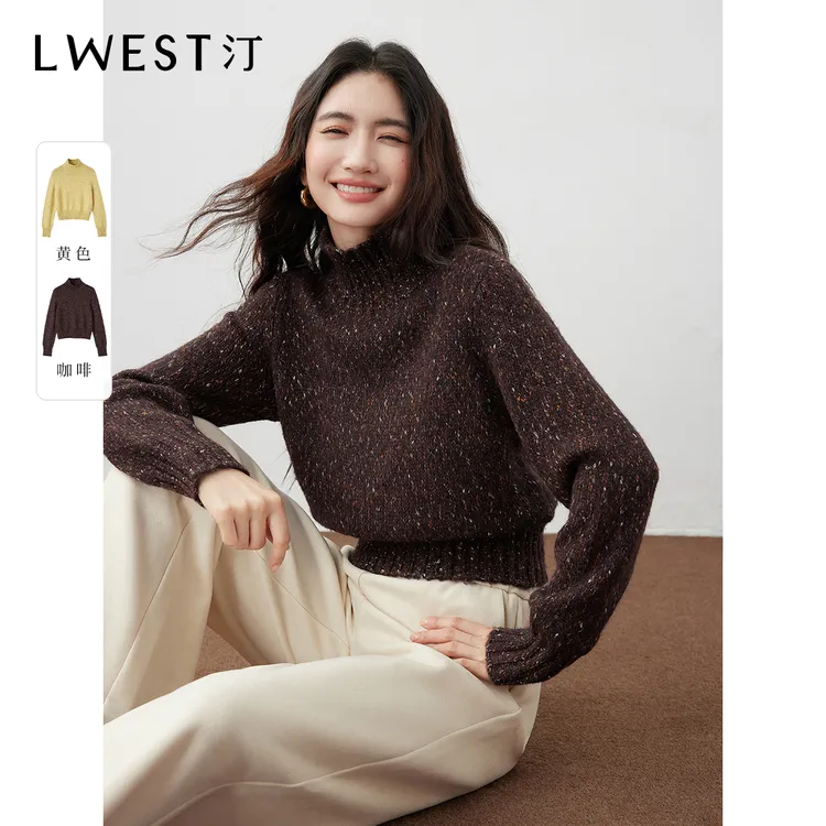 Z朗文斯汀2025冬季新款高领小个子设计感软糯毛衣显瘦花纱针织衫