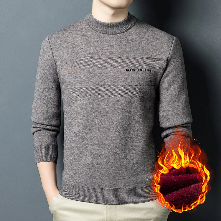 针织衫冬季男士宽松高领毛衣高档休闲圆领加厚时尚保暖
