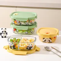 川岛屋熊猫玻璃饭盒微波炉加热专用上班族带饭餐盒水果便当保鲜盒