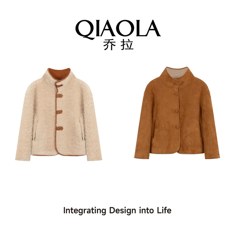QIAOLA/乔拉【小熊曲奇】秋冬季仿皮毛两面穿休闲百搭短外套