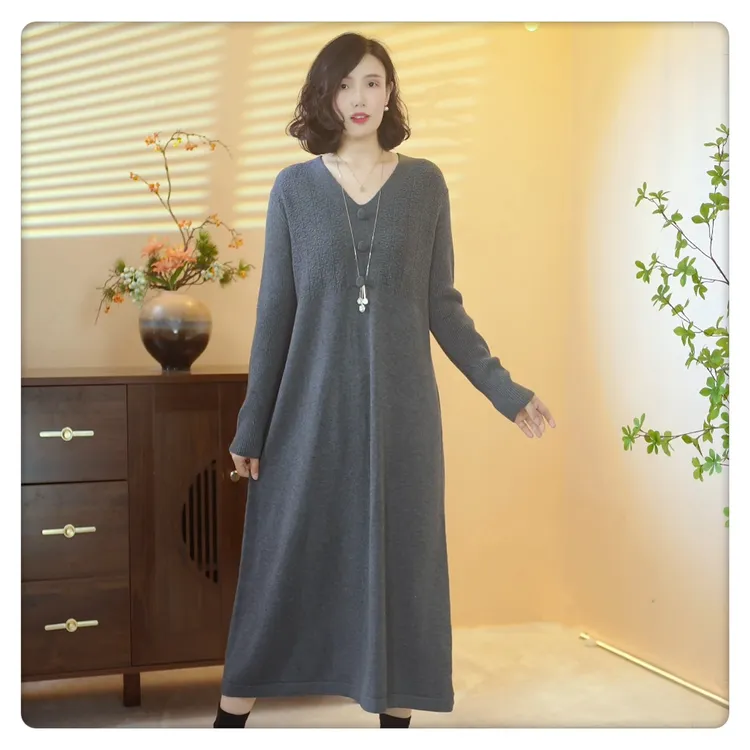 【A060】山羊绒连衣裙女装2025秋冬新款妈妈装时尚气质显瘦羊毛裙子