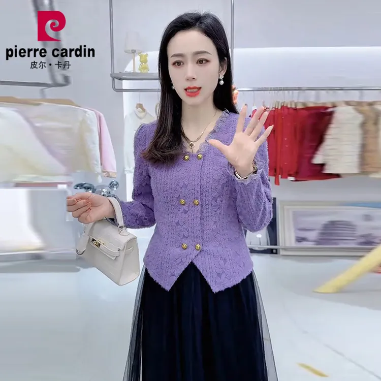 皮尔卡丹法式时尚洋气V领衬衫女2025秋季新款长袖蕾丝衫宽松显瘦