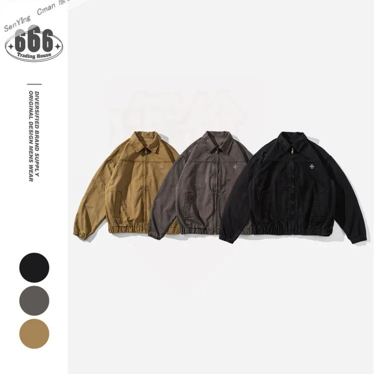 高级感重磅复古水洗工装夹克男士十字徽章外套潮春季男装情侣日系