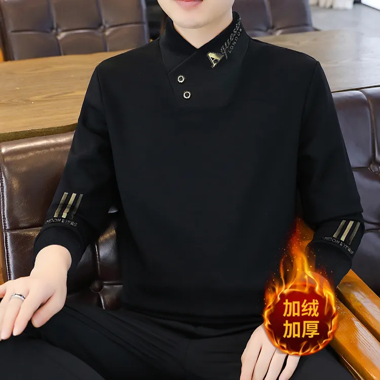 秋冬2025新款时尚加绒加厚卫衣男士痞帅个性潮牌保暖长袖打底衫