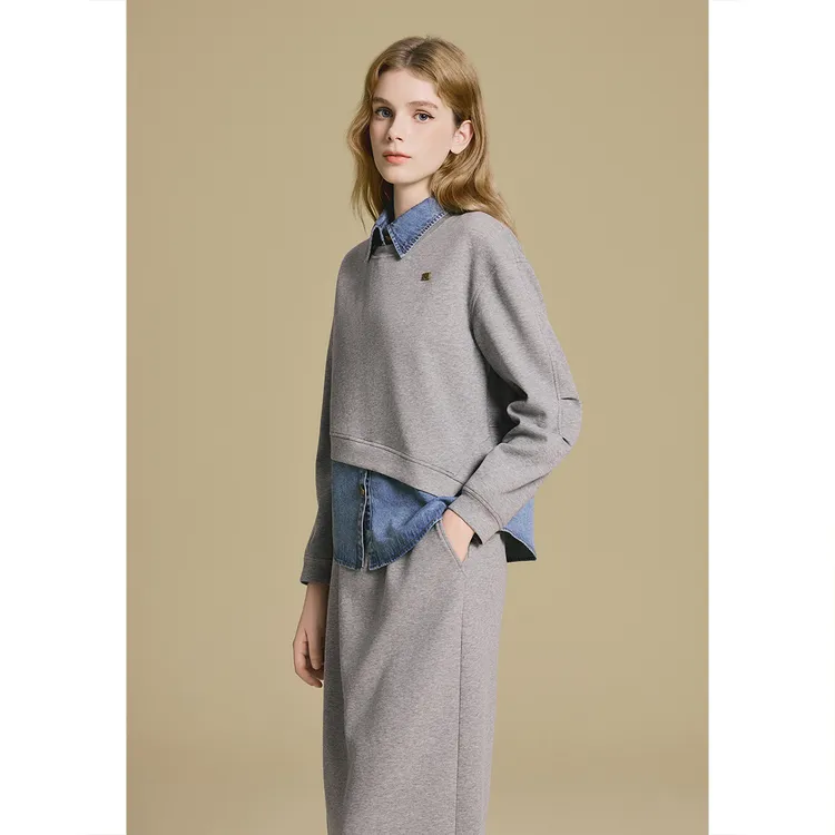 PSALTER/诗篇 2025秋季新款假两件牛仔拼接卫衣6C65360053