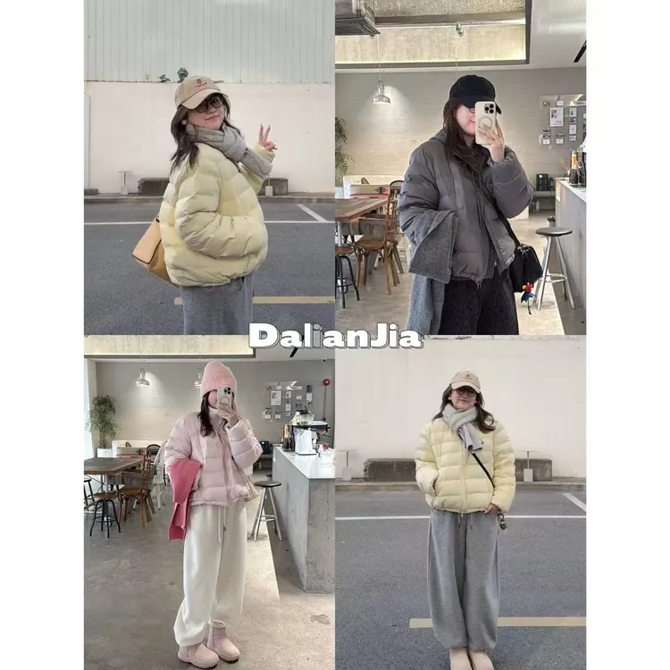 晶咕佳佳【口袋面包】横纹小立领纯色羽绒服氧气短款时尚保暖韩版