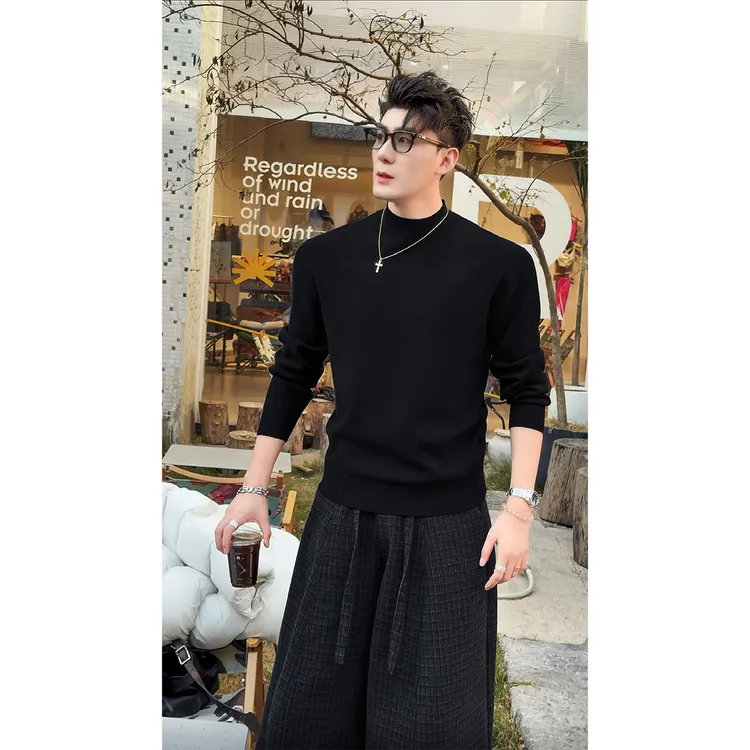 冬季新品高级感半高领修身廓形羊毛保暖百搭宽松毛衣针织打底衫