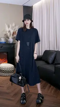 原创【亮闪闪】时尚简约宽松松弛感慵懒度假舒适优雅连衣裙Z252098