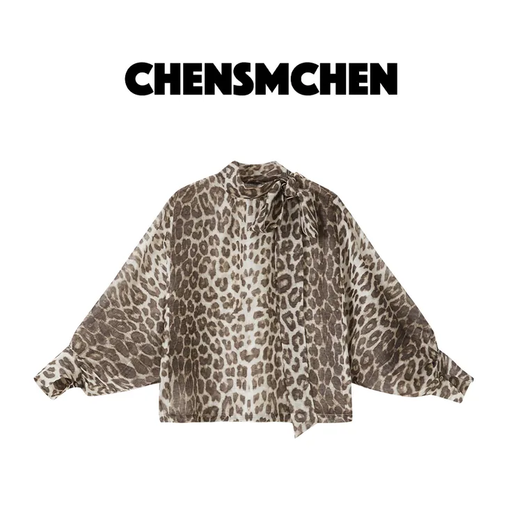 CHENSMCHEN 亚麻豹纹印花衬衫女春季设计感宽松上衣CSEC1027MN