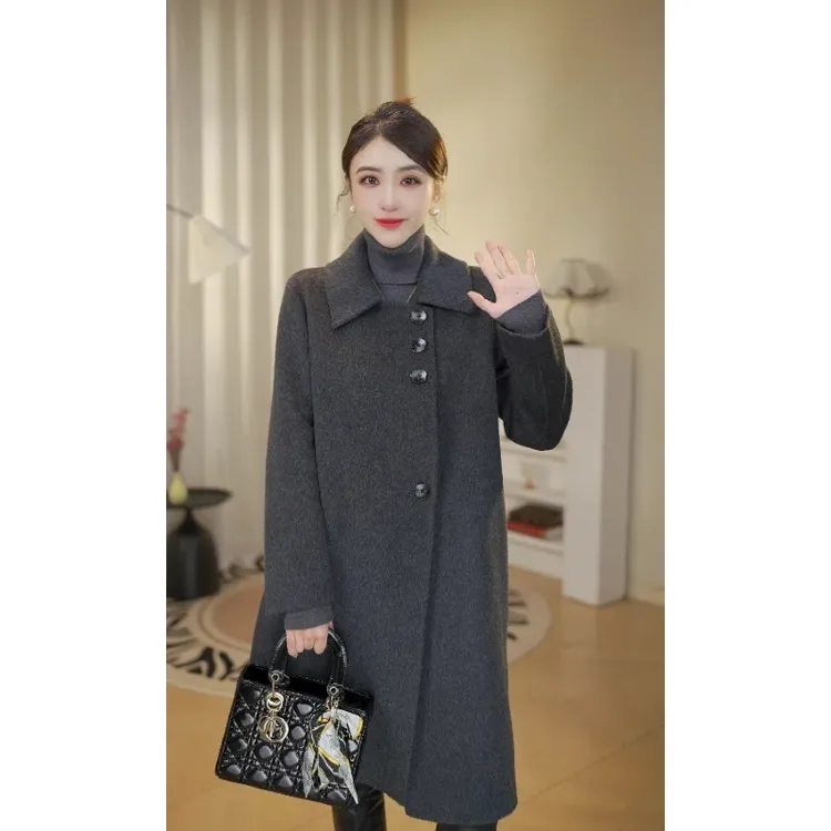 【曼贝春兰】8484256深灰色秋冬新款百搭时尚长袖双面羊毛大衣 