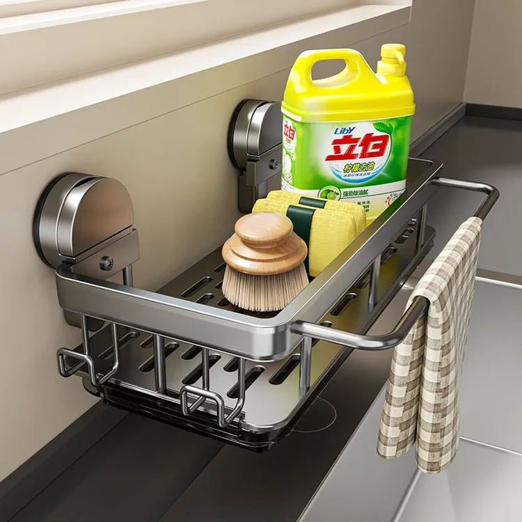 厨房抹布架沥水吸盘免打孔多功能置物壁挂式家用水槽收纳架子