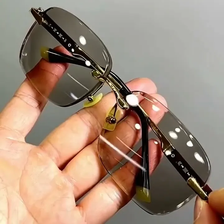 正品水晶石头老花眼镜高档无边框石头眼镜方圆款冰糖色（金玉镜架）