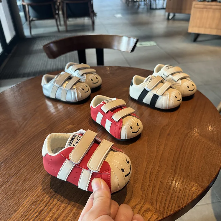 儿童笑脸贝壳头运动鞋秋季男童鞋子女童软底学步鞋百搭女宝宝板鞋