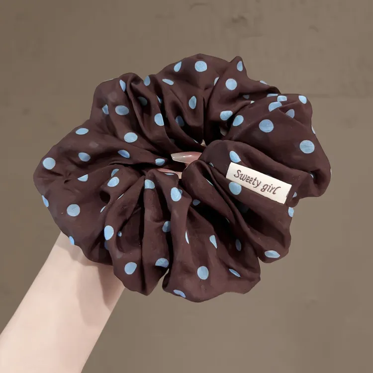 韩系复古波点咖色大肠发圈女新款高级感头绳后脑勺扎马尾皮筋发绳