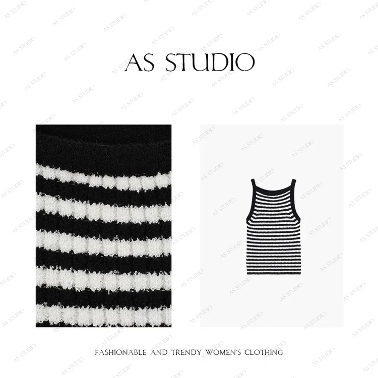 【AS黑白条】25新手钩挑孔波浪条纹百搭吊带背心AS25XXS01506