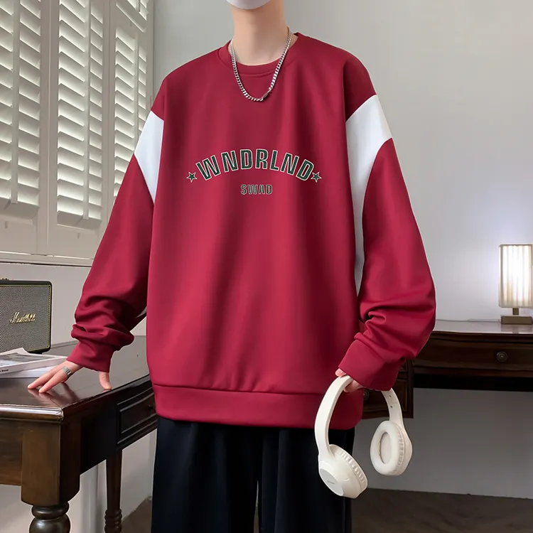 撞色拼接卫衣男春秋季韩版男生潮流时尚打底衫青少年慵懒风上衣