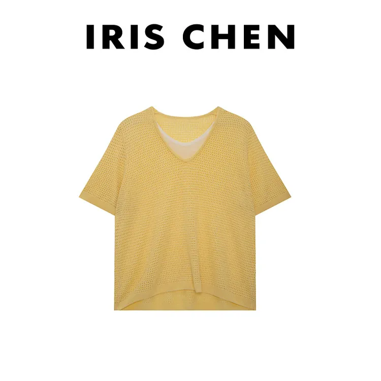 IRIS CHEN 舒芙蕾 2025夏款莱赛尔天丝桑蚕丝假两件短袖25SY436