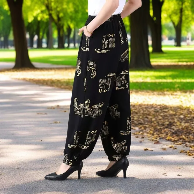 春夏棉绸灯笼裤阔腿裤休闲太极拳服晨练武术练功裤女裤防蚊妈妈裤