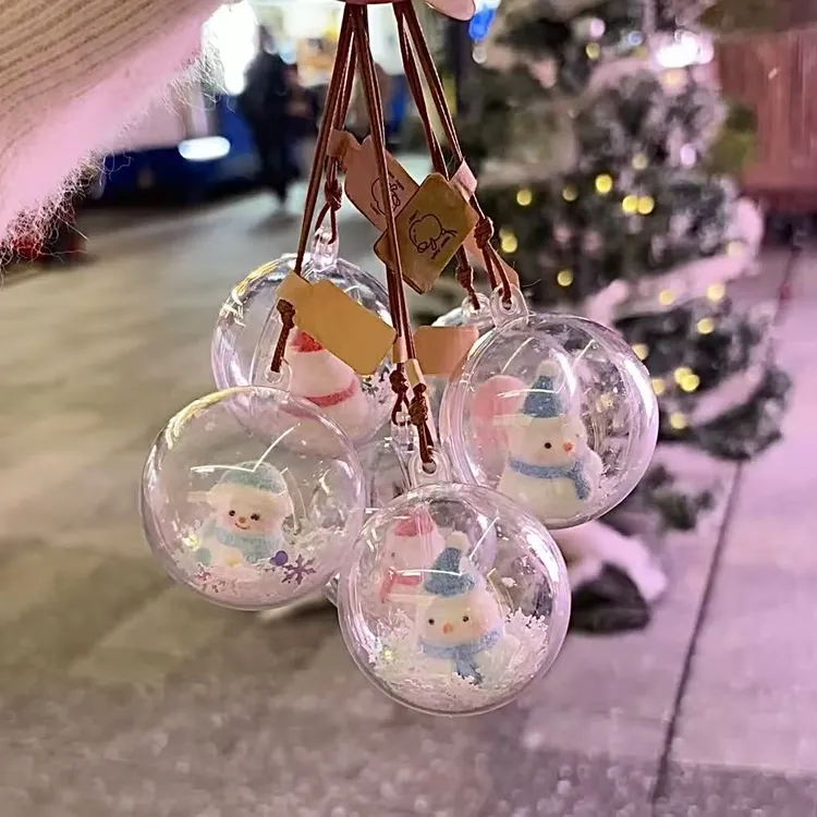 圣诞节创意透明球雪人雪花包包挂件白色雪人钥匙扣挂件车载挂件