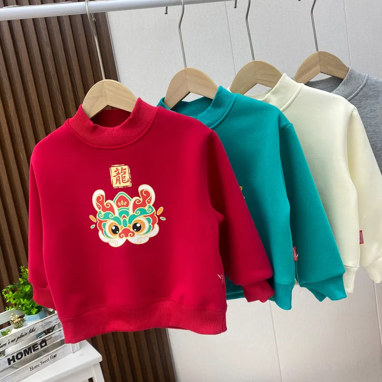 儿童拜年服过年宝宝新年卫加绒加厚蛇年红色本命年亲子装中大童潮