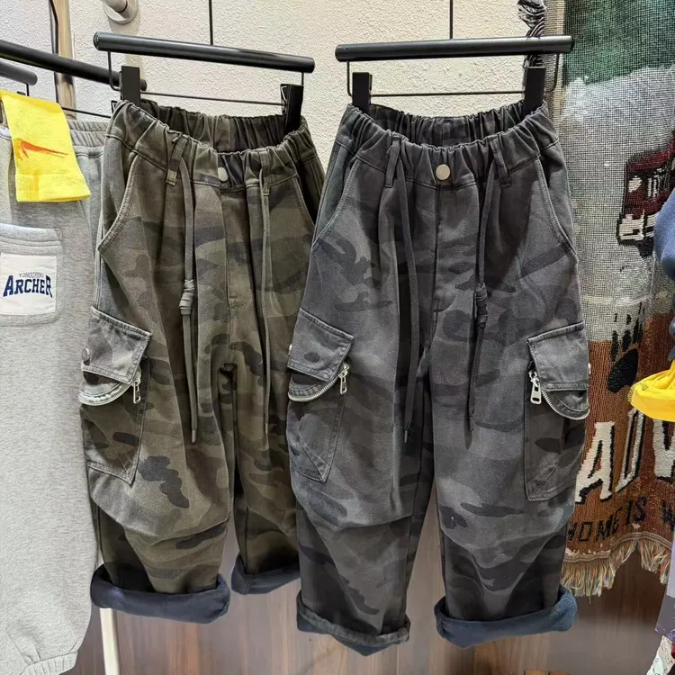 若大王儿童加绒冬季百搭运动时尚迷彩工装长裤 5528