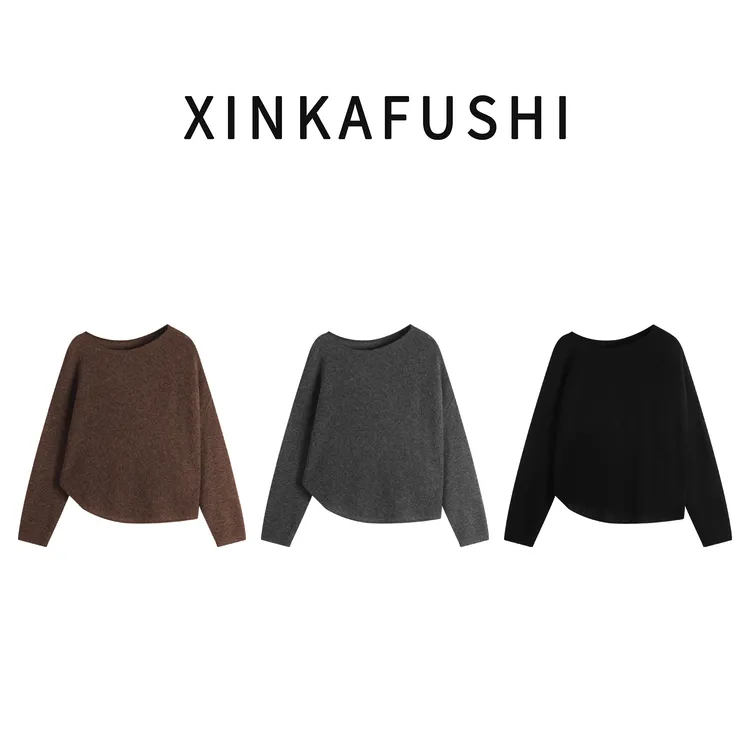 【云朵衫】秋冬新款婴驼绒羊毛不对称设计软糯亲肤毛织上衣YN3286