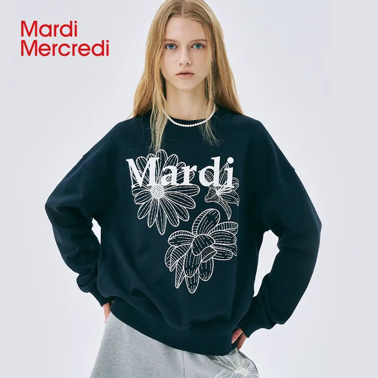 Mardi Mercredi【早秋穿搭】多花小雏菊百合三花卫衣宽松上衣