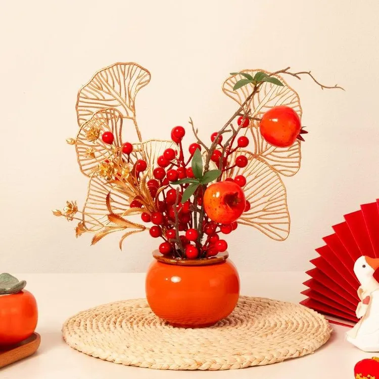 乔迁之喜装饰客厅柿柿如意柿子发财红果摆件新居入宅仪式搬家用品