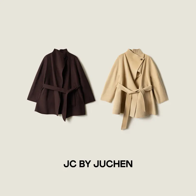 优雅围裹一体氛围美学斗篷双面羊毛中长款大衣外套 FW112006-182