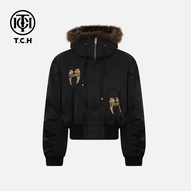 TCH下架秋冬慵懒风烫钻时尚淑女黑色羽绒服T75D19E1005轻奢tch