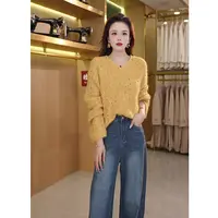 【睦火火】秋季新款彩色球V领宽松毛衫时尚针织毛衣女2025