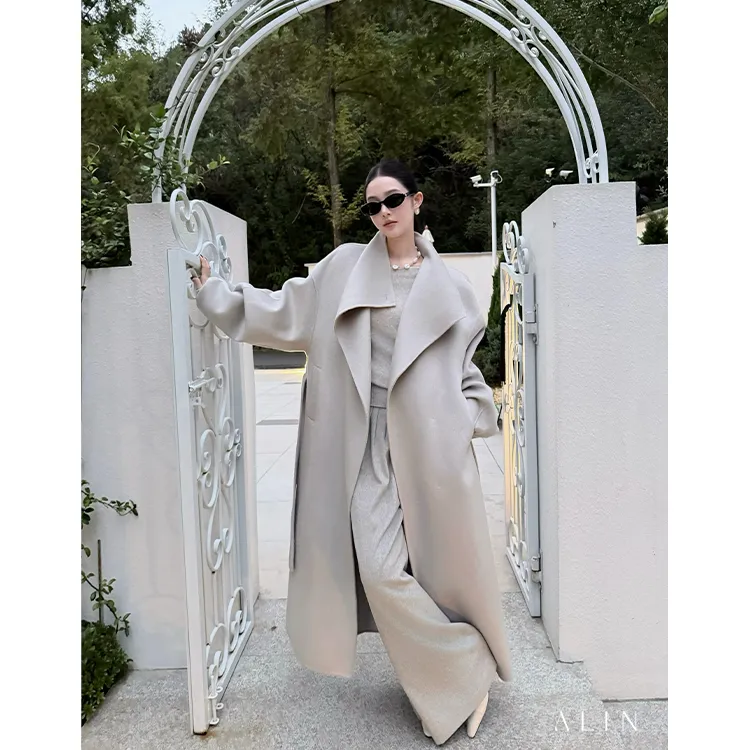阿琳ALIN【流荧】冬季气质大翻领双面山羊绒大衣女毛呢外套AL5OMW10