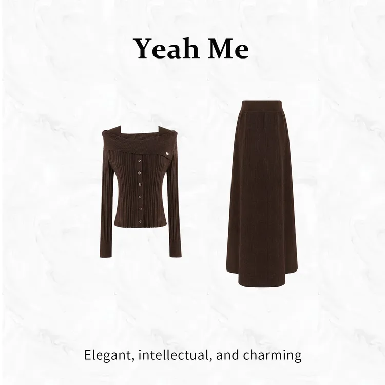 Yeah Me/也觅【欧尼可可】冬季新款废土风高级感毛衣半身裙套装女款