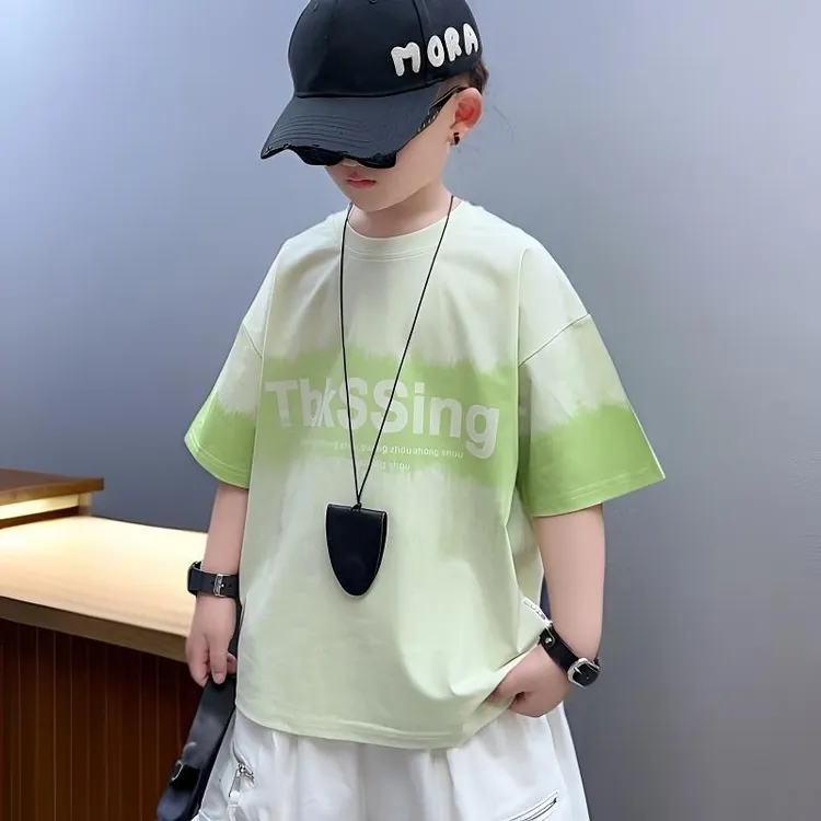 纯棉儿百搭T恤童网红夏季宽松潮流印花个性帅气时尚男宝女宝半袖