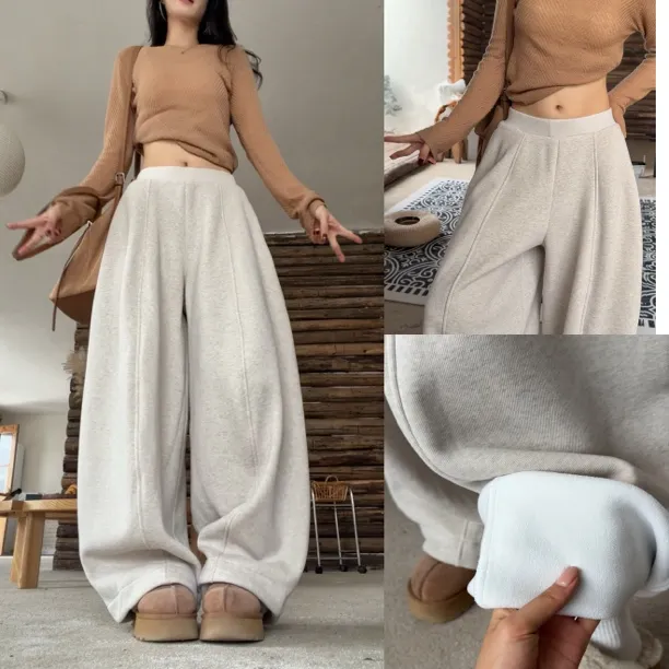 51113加绒立体卫裤女2025年冬季新款纯色百搭个性保暖休闲裤长裤