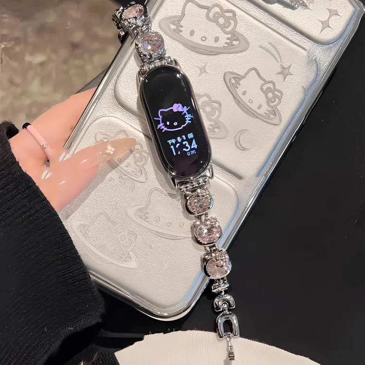 适用小米手环9/10pro镶钻kitty猫金属表带8不规则可爱钢带钻手链