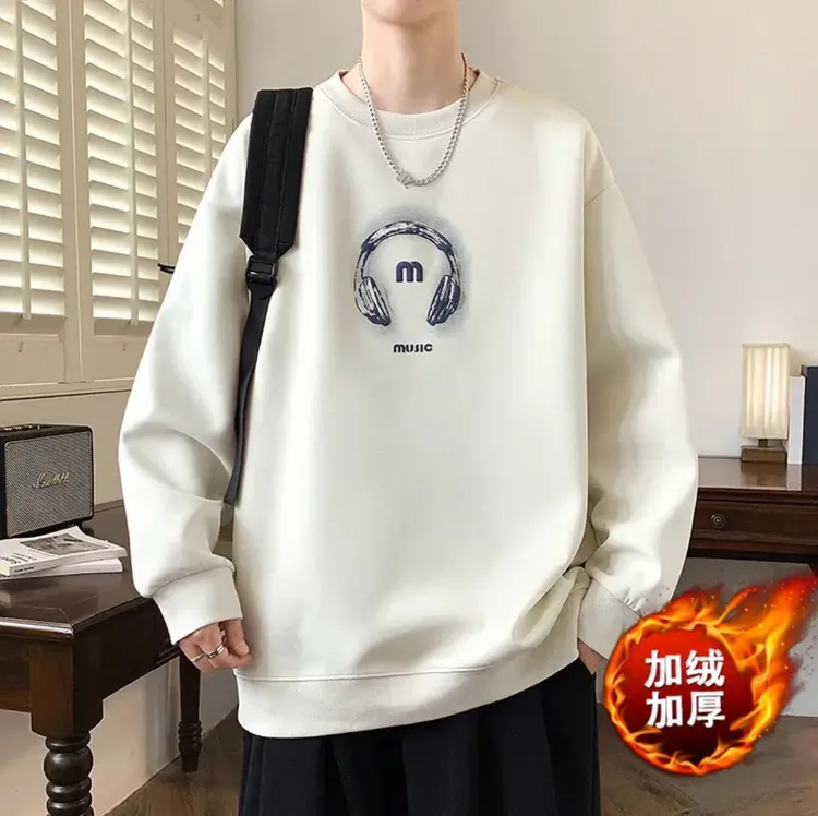 青少年加厚加绒卫衣秋冬季圆领套头上衣冬季长袖休闲宽松潮流韩版