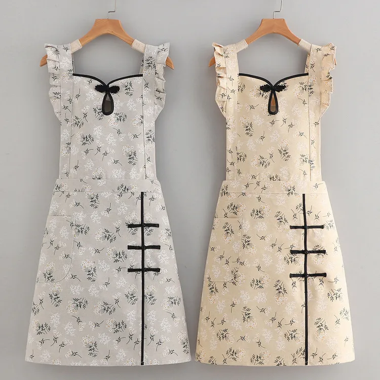 新款洋气透气时尚家用耐脏防污厨房做饭中式复古围裙上班工作服女