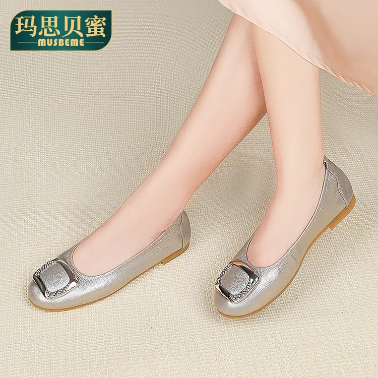 玛思贝蜜2025新款真皮软底蛋卷鞋平底百搭豆豆鞋单鞋秋款女鞋爆款