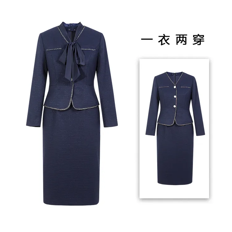 25313 假两件连衣裙修身显瘦时尚设计感藏青收腰小香裙子气质优雅