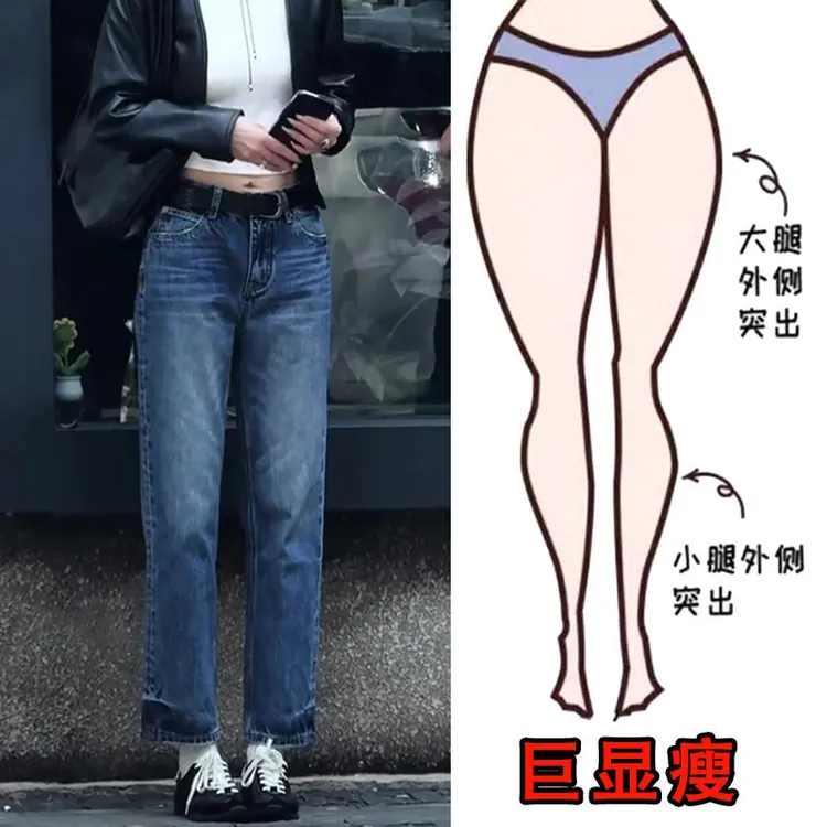 早秋新款大码女装高腰直筒刺绣牛仔裤梨形身材显瘦弹力九分烟管裤