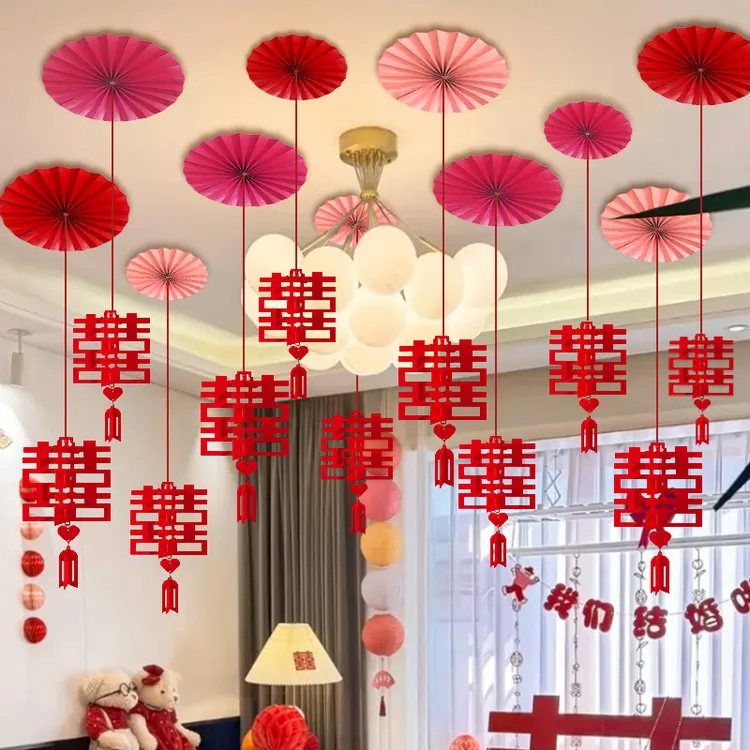 婚房布置套装客厅结婚装饰男方女方婚礼喜字吊顶拉花房间装饰用品