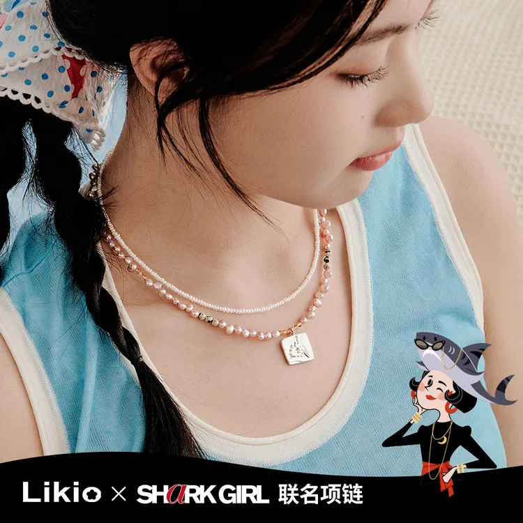 非金属仿珍珠项链 LIKIO × SharkGirl 复古金币花朵剪影珍宝项链