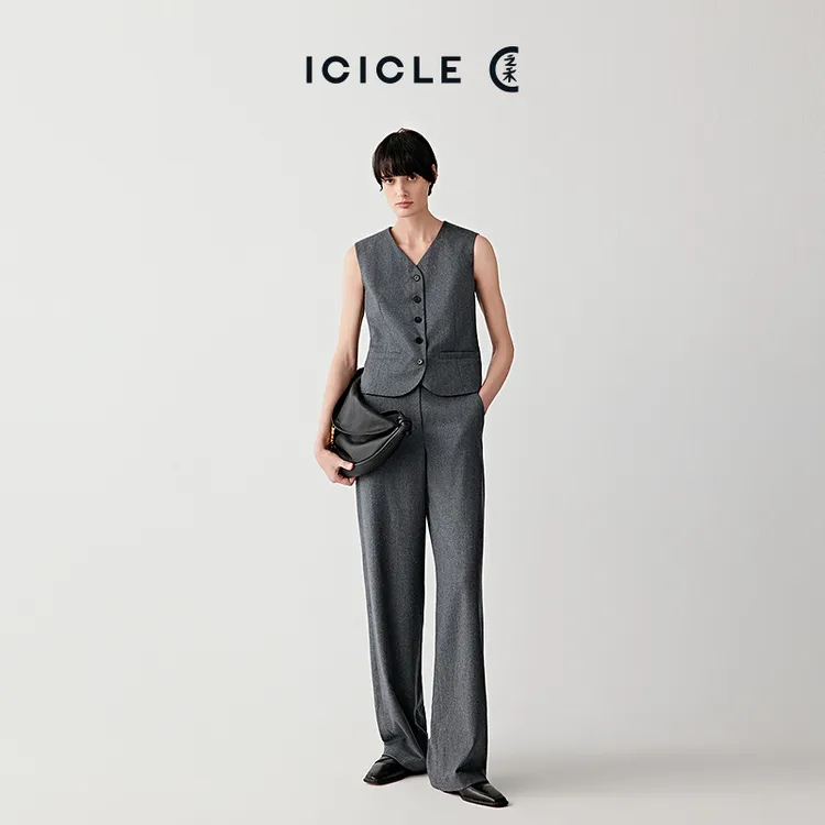 【9.5上新】ICICLE之禾25早秋新品羊毛法兰绒直筒裤-1781