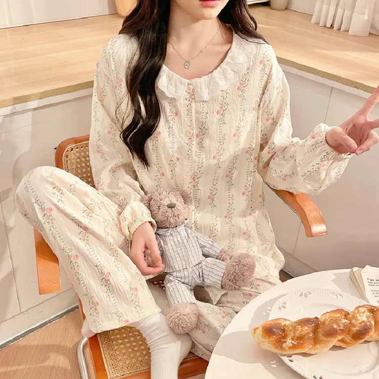 带胸垫月子服产后夏季薄款大码哺乳喂奶孕妇睡衣春秋云朵棉家居服